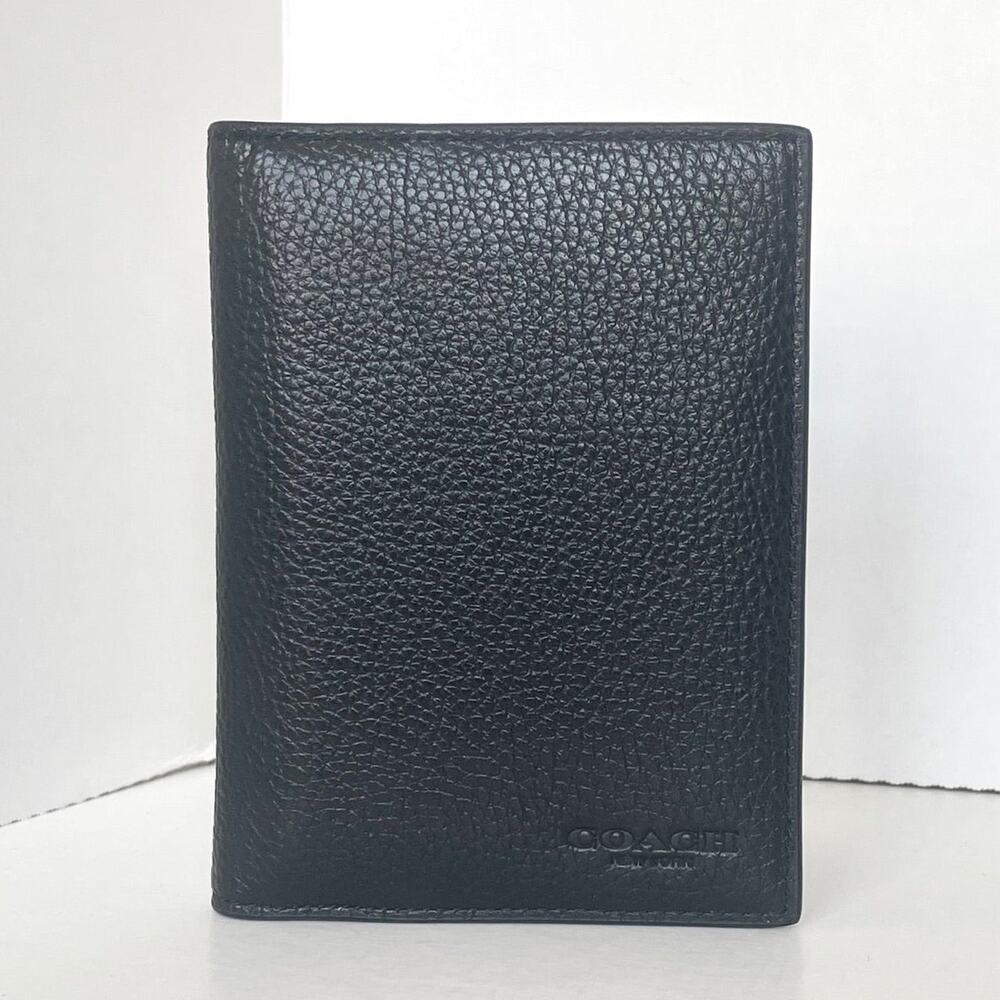 Coach CU131 Black Pebbled Calf Leather Passport Card Case